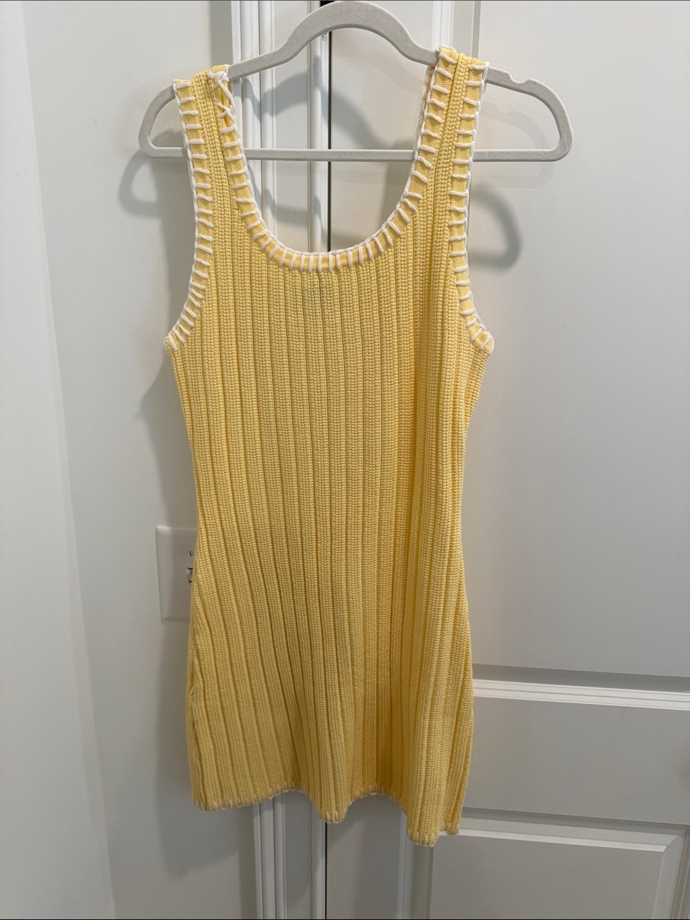 MINKPINK Yellow Ribbed Tank Mini Dress with White Trim